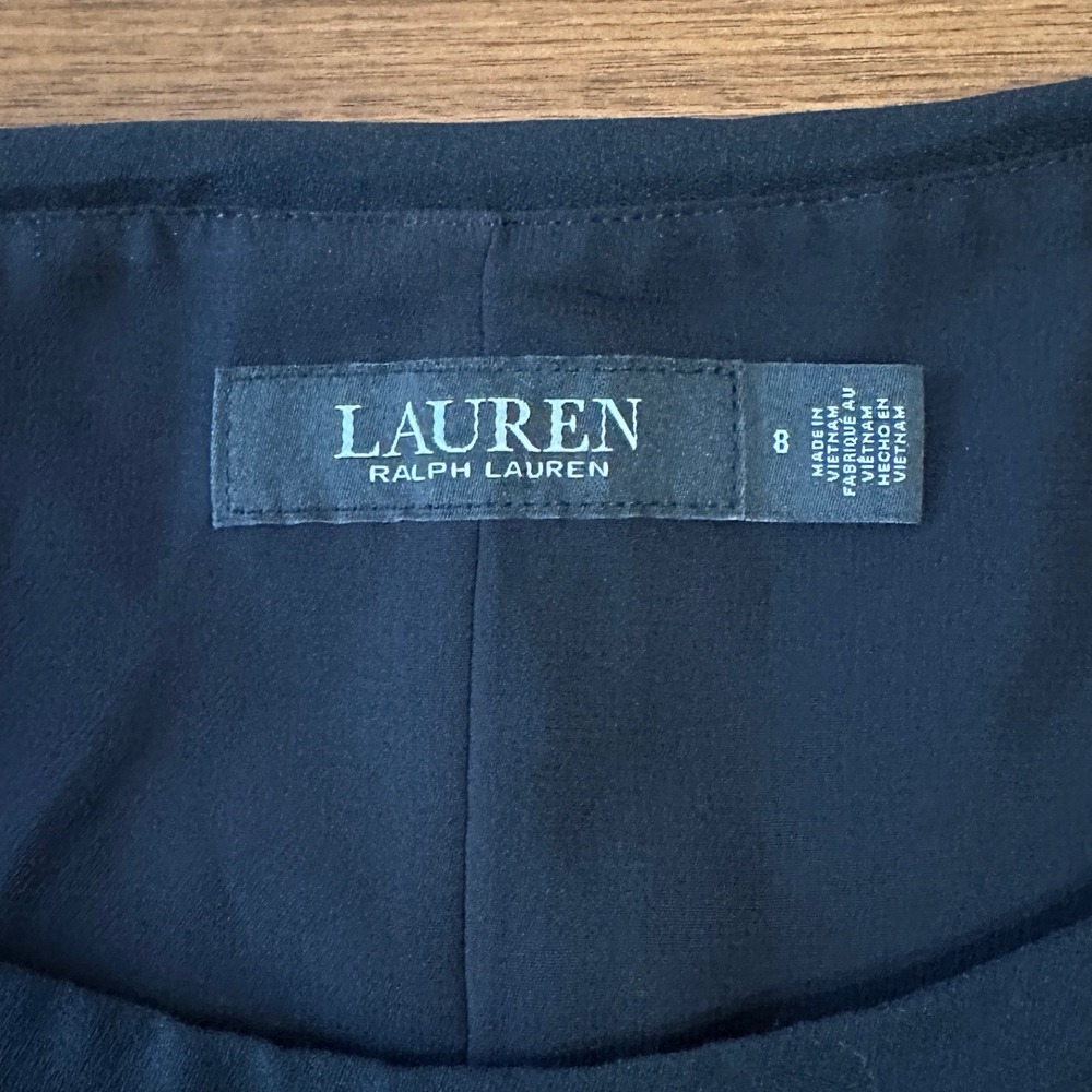 Lauren Ralph Lauren Cape Dress Crepe Women Size 8 Black Boat Neck Shift Mini - Picture 6 of 7